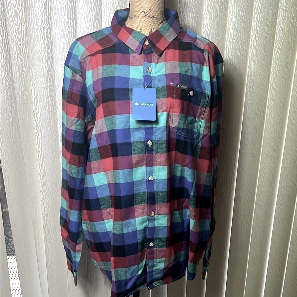 Columbia Men’s Cornell Woods Buffalo Checker Button Down Long Sleeve Shirt Sz XL